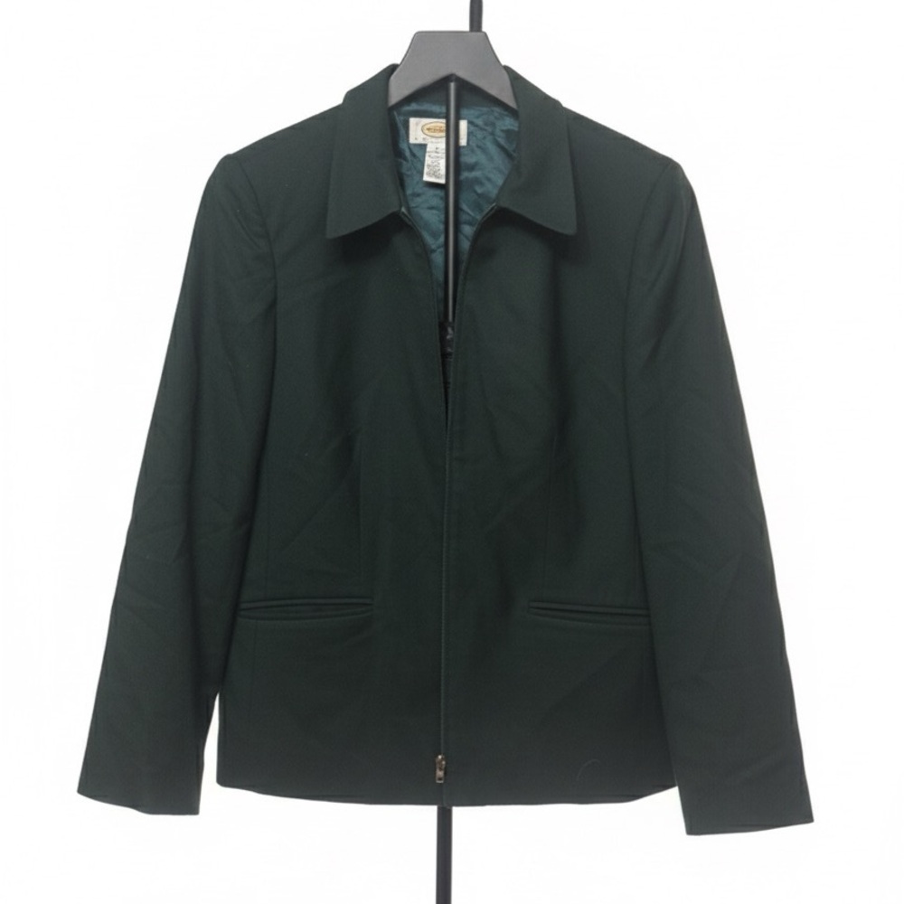 Talbots Women's Dark Green Blazer office business wear padded shoulders s12